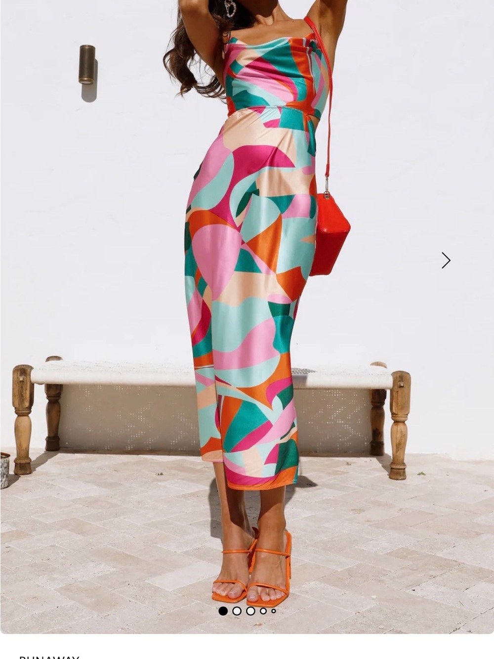 Colorblock Abstract Midi Slip Dress - Pink & Teal